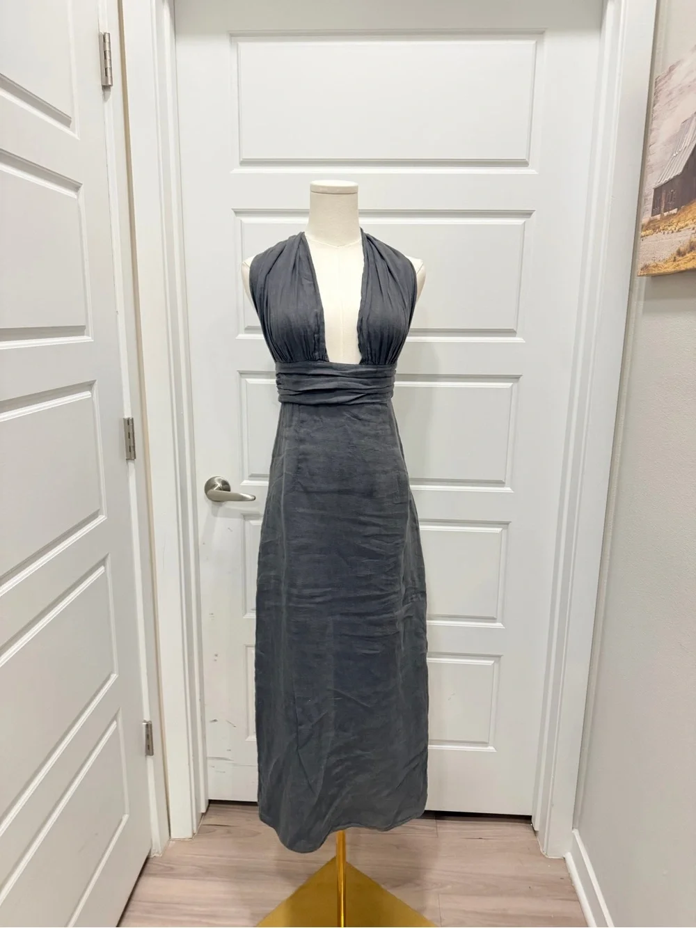 NWT DARK GRAY 100%LINEN HALTER DRESS - Picture 5 of 11